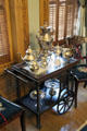 Tea trolley with silver coffee service at Vaile Mansion. Independence, MO