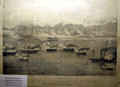 Etching showing bombardment of Vicksburg on June 28, 1862 with river warships in foreground at Old Court House Museum. Vicksburg, MS.