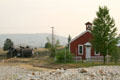 Antique GW steam locomotive & one-room school house at World Museum of Mining. Butte, MT.