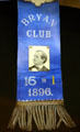 Nebraskan William Jennings Bryan presidential campaign ribbon at Stuhr Museum. Grand Island, NE.