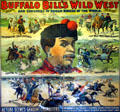 Poster of South American Gaucho over scenes of Buffalo Bill's Wild West show at Scout's Rest. North Platte, NE.