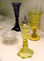 Pressed glass vases & oil lamp by Boston & Sandwich Glass Co. of Sandwich, MA at Currier Museum of Art. Manchester, NH.