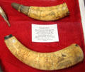 Hand engraved powder horns at Woodman Museum. Dover, NH.