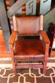 Arts & Crafts oak & leather armchair at Stickley Museum at Craftsman Farms. Morris Plains, NJ.