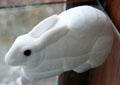 Pressed milk glass rabbit dish by Atterbury & Co. of Pittsburgh, PA at Museum of American Glass. Milville, NJ.