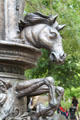 Detail of horse on Spanish Colonists of 1598 monument at St. Francis Cathedral park. Santa Fe, NM.