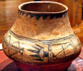 Sankawi pueblo Indian black-on-cream pottery jar at New Mexico History Museum. Santa Fe, NM.
