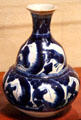 Puebla blue-on-white flask at New Mexico History Museum. Santa Fe, NM.