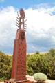 Modern sculpture by Apache artist Bob Haozous on Museum Hill. Santa Fe, NM.
