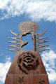 Detail of sculpture by Apache artist Bob Haozous on Museum Hill. Santa Fe, NM.