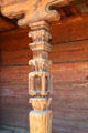 Carved porch column on Mexican Colonial House at Museum of Spanish Colonial Art. Santa Fe, NM.