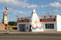 Tee Pee Curios sign & theme building left from Route 66 era. Tucumcari, NM