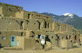 Taos pueblo, a multilevel adobe structure, now a UNESCO heritage site. Taos, NM.