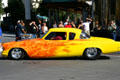 Yellow hotrod with red flames on street in Reno. Reno, NV.