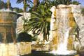 Steaming oriental fountain & waterfall at Mandalay Bay. Las Vegas, NV.