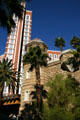 Treasure Island Hotel over fortified Caribbean-style walls. Las Vegas, NV.