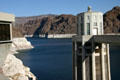 One of Hoover Dam's four water intake towers sits in draught reduced Lake Mead. Las Vegas, NV.