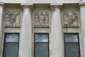 Landmarks in government reliefs on facade of Buffalo History Museum. Buffalo, NY.