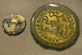 Roman glass gilded medallions with portrait & shepherd scene at Corning Museum of Glass. Corning, NY.