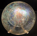 Roman glass bowl with figure & Greek inscription at Corning Museum of Glass. Corning, NY.