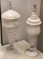 Venetian latticino glass covered goblets at Corning Museum of Glass. Corning, NY.