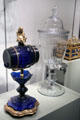 English glass liquor barrel prob. by Thomas Betts & Irish glass wine urn at Corning Museum of Glass. Corning, NY.