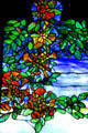 Detail of Louis Comfort Tiffany's Rochroane Castle stained glass window at Corning Museum of Glass. Corning, NY
