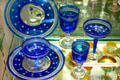 Engraved blue Empire style glass place setting by Steuben Glass at Corning Museum of Glass. Corning, NY.