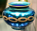 Blue Aurene glass vase with applied decoration by Frederick Carder for Steuben Glass at Corning Museum of Glass. Corning, NY.