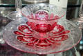 Engraved glass footed bowl & plate by Steuben Glass at Corning Museum of Glass. Corning, NY.