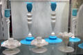 Blue & white glass candlesticks by Steuben Glass at Corning Museum of Glass. Corning, NY.