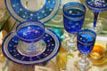 Engraved blue Empire style glass place setting by Steuben Glass at Corning Museum of Glass. Corning, NY.
