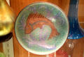 Custom mosaic glass plate with fish design by Frederick Carder of Steuben Glass at Corning Museum of Glass. Corning, NY.