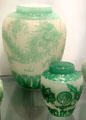 Acid-etched decoration on glass vases in Chinese style by Steuben Glass at Corning Museum of Glass. Corning, NY.