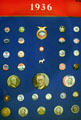 Collection of Roosevelt campaign pins from 1936 in Presidential Museum. Hyde Park, NY.