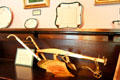 Gold plated model of Oliver Chilled Plow presented to Elbert Hubbard when he wrote article on inventor James Oliver at Elbert Hubbard Roycroft Museum. East Aurora, NY.