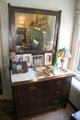 Arts & Crafts vanity dresser with mirror & lamp at Elbert Hubbard Roycroft Museum. East Aurora, NY.