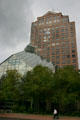 Legacy Tower with Wintergarden Cafe glass structure. Rochester, NY.