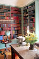 Bookshelves & globe in library at Eastman House. Rochester, NY.