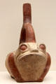 Moche terracotta stirrup vessel in form of frog from North Coast of Peru at Memorial Art Gallery. Rochester, NY.