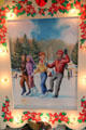 Painted winter scene of children ice skating on Elaine Wilson Carousel at The Strong National Museum of Play. Rochester, NY.