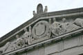 Neoclassical frieze detail of Rush Rhees Library facade at University of Rochester. Rochester, NY.