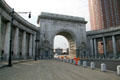 Manhattan Bridge Arch & Colonnade at west end of Canal St. New York, NY.