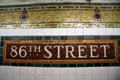 86th St. subway mosaic station marker. New York, NY.