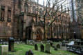 Tombstones & facade features of Trinity Church. New York, NY.