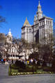 New York City Hall Park with City Hall & Municipal Building. New York, NY.