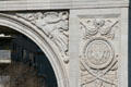 Washington Arch detail with angel holding victory wreath. New York, NY.