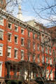 Brick row houses along western side of Gramercy Park. New York, NY.