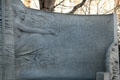 Detail of pedestal of Admiral Farragut Monument with mourning woman & hero's life history. New York, NY.