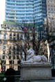 Lion of New York Public Library against HSBC Tower. New York, NY.